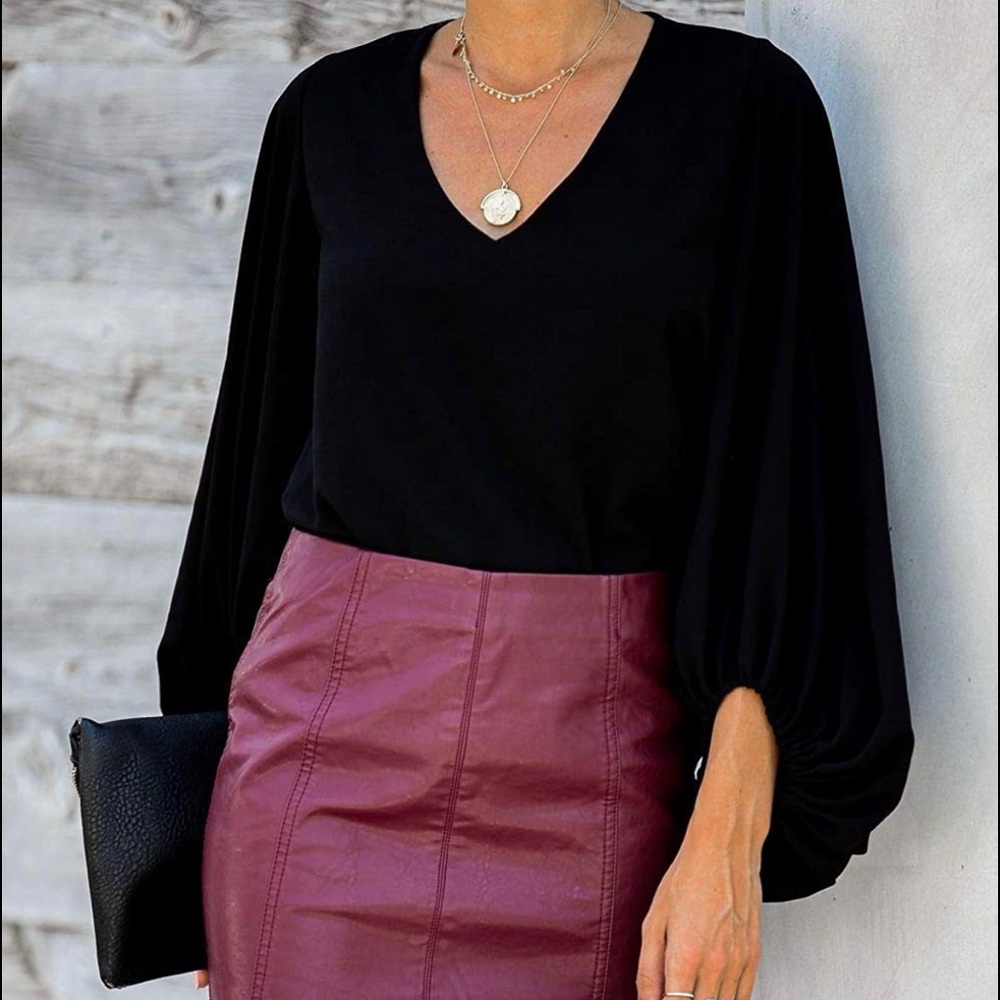 NEW Black Chiffon Blouse Billow Sleeves Size Med